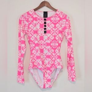 Bingo Pink and White Long Sleeve One Piece Swimsuit Size M